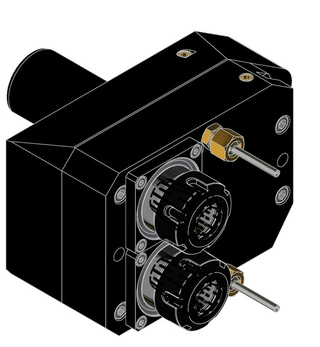 MAZAK SQT10 2 SPINDLE OFFSET STRAIGHT LIVE TOOL: ER25 OUTPUT: EXT COOLANT; MAX RPM 9000